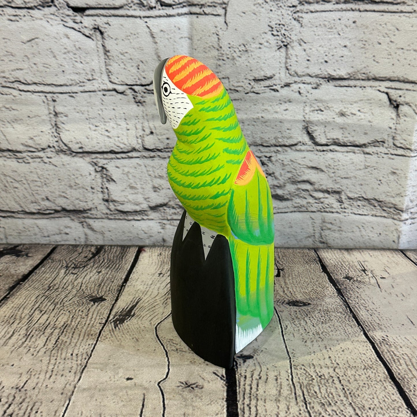 20cm Green Parrot Bird Ornament Statue Fair Trade Hand Made Carved Wood