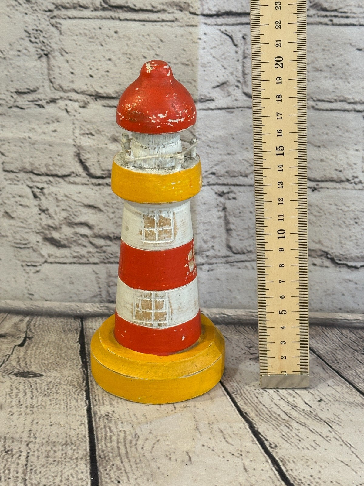 20cm Red White Wooden Lighthouse Ornament Nautical Coastal Sculpture Statue