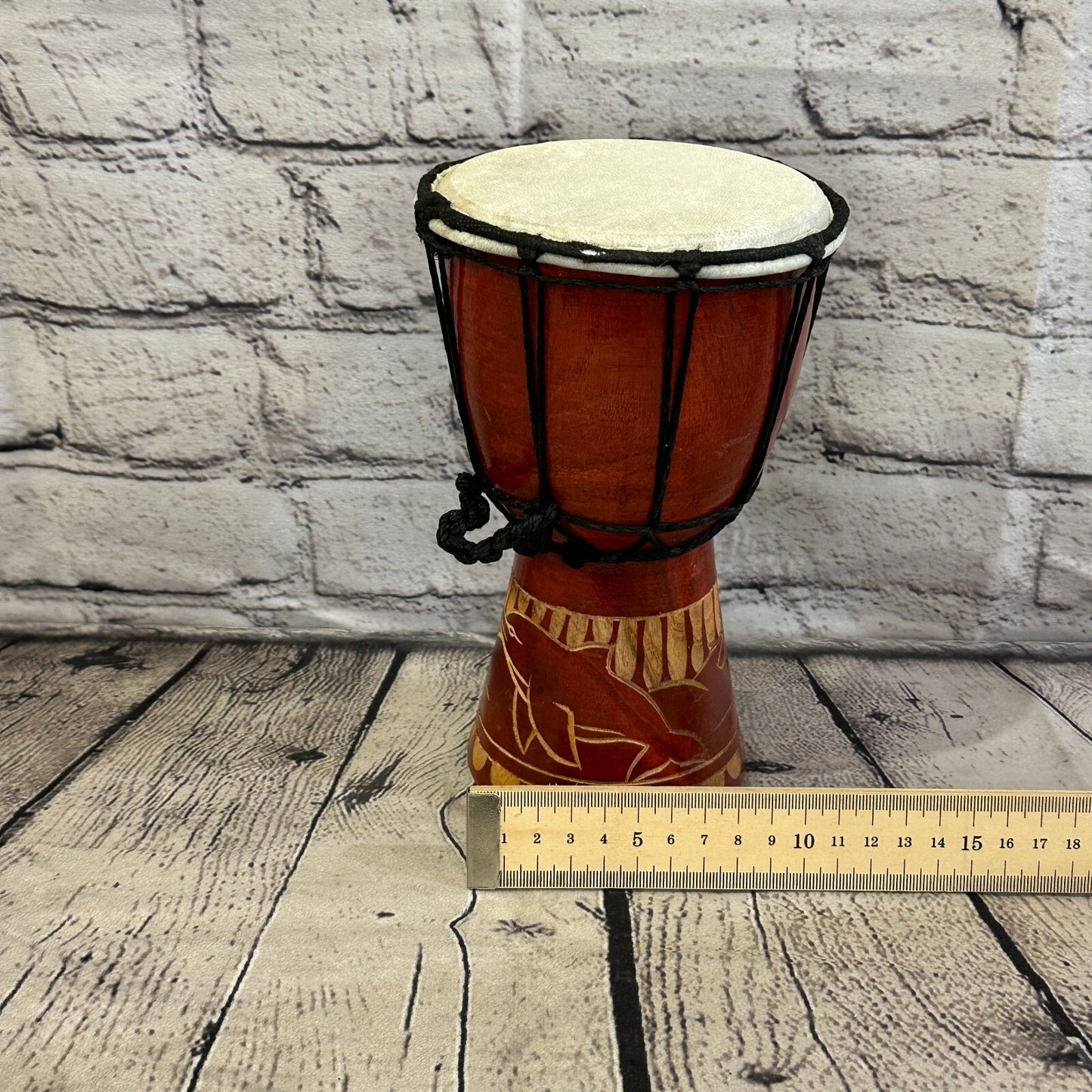 20cm Carved Wooden Djembe Bongo Painted African Influenced Drum High Handmade