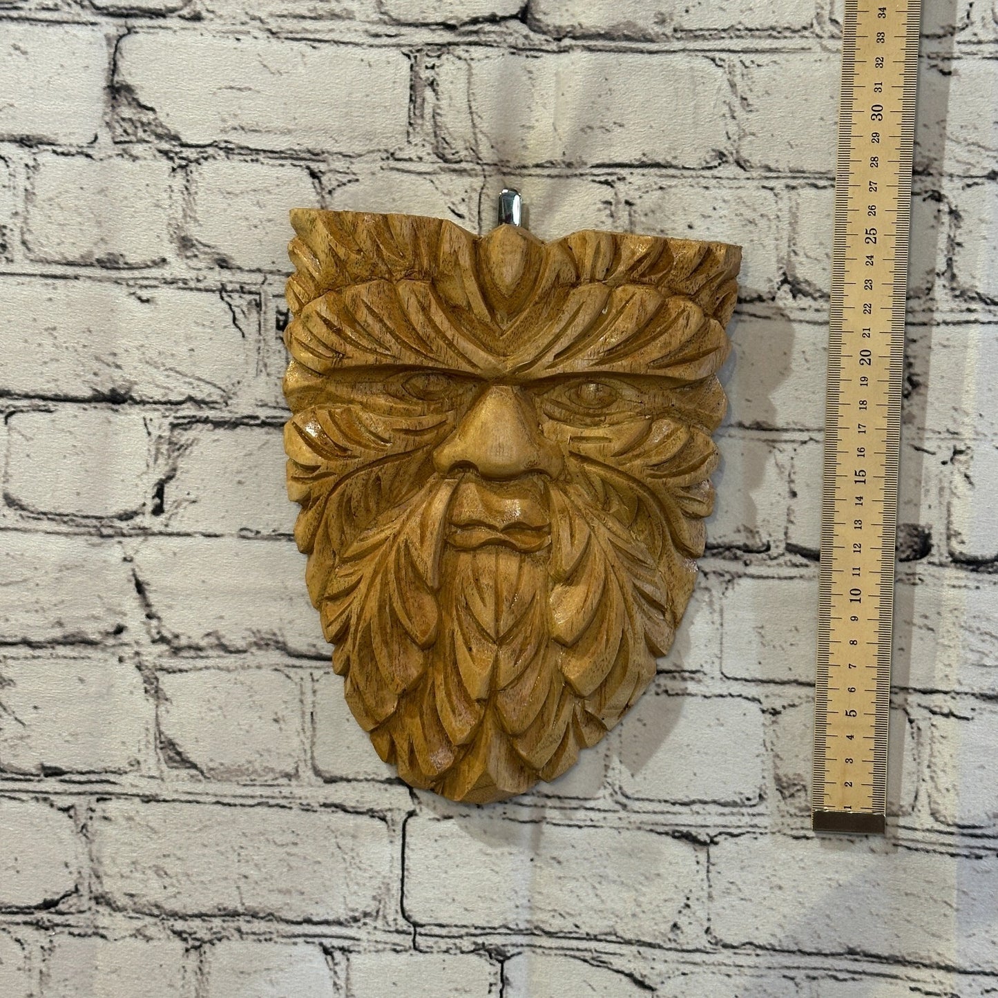 Flat Green Man Of The Woods 25cm Hand Carved Wizard Tree Trunk Wood Fairtrade