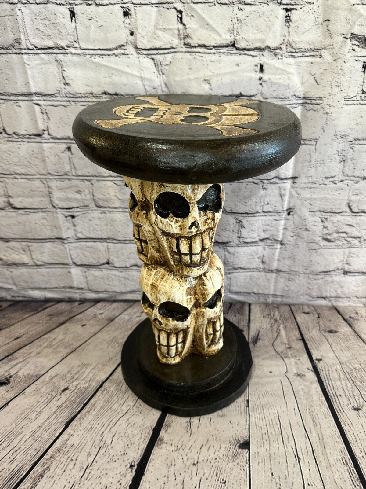 35cm Skull Tower Wood Side Table Bone Skull Flower Stand Solid Wood Gothic New