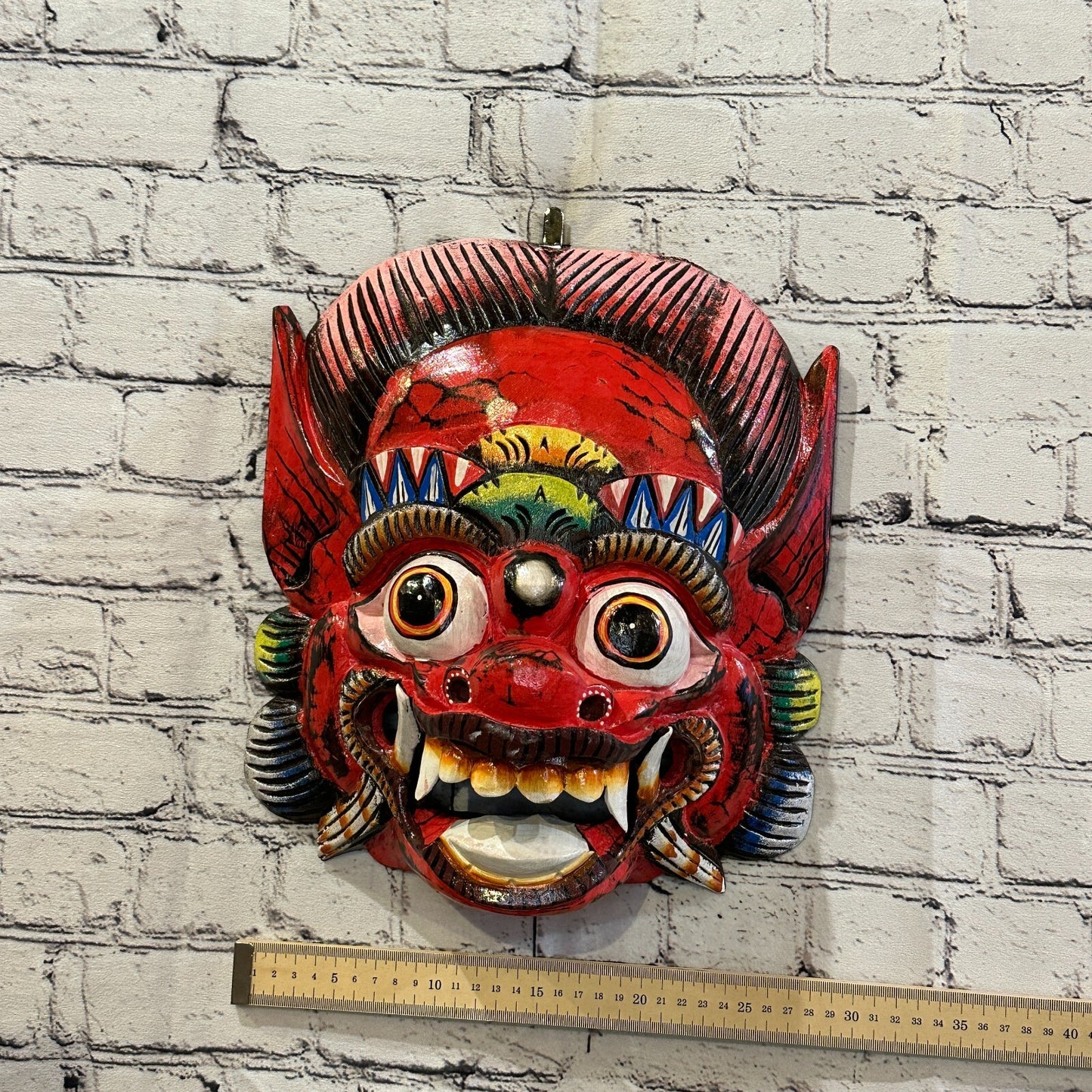 Large Wooden Red Barong Wall Mask 30cm x 25cm Handmade And Fairtrade