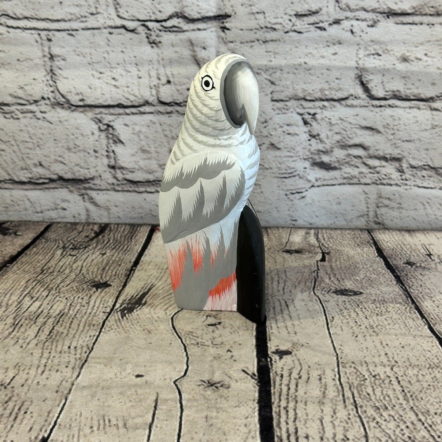 15cm Grey Parrot Bird Ornament Statue Fair Trade Hand Made Carved Wood