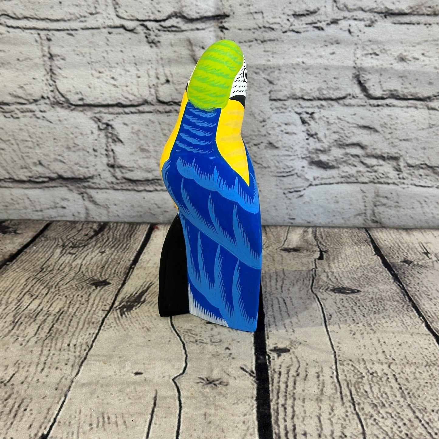 15cm Blue Parrot Bird Ornament Statue Fair Trade Hand Made Carved Wood