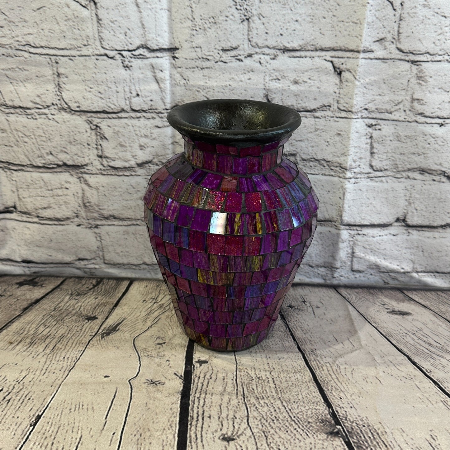 20cm Purple Hand Painted Glass Mosaic Terracotta Vase Vessel Ceramic Pottery