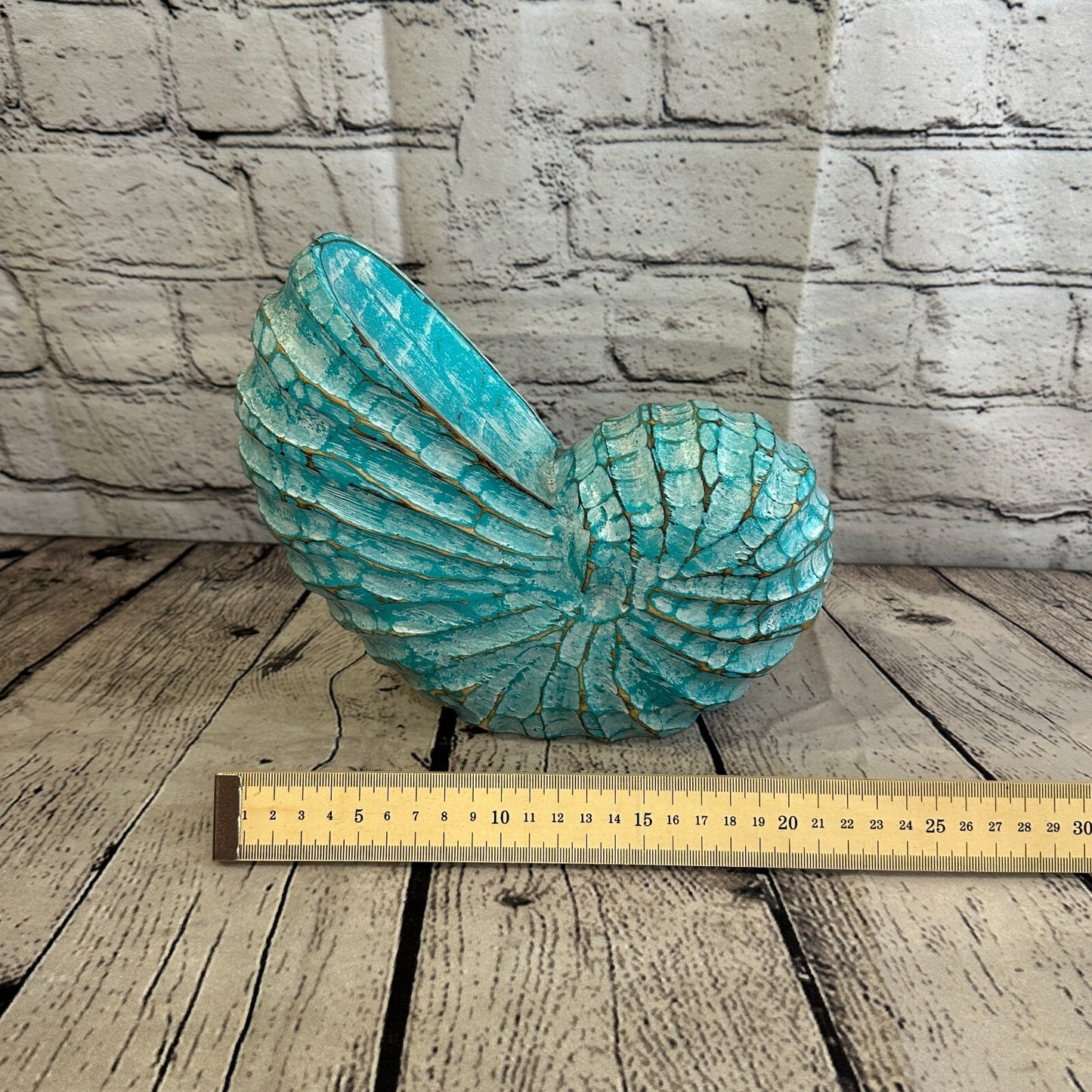 25cm Green Polish Nautilus Shell Ornament Decor Carved Light Wood Parcel Figure