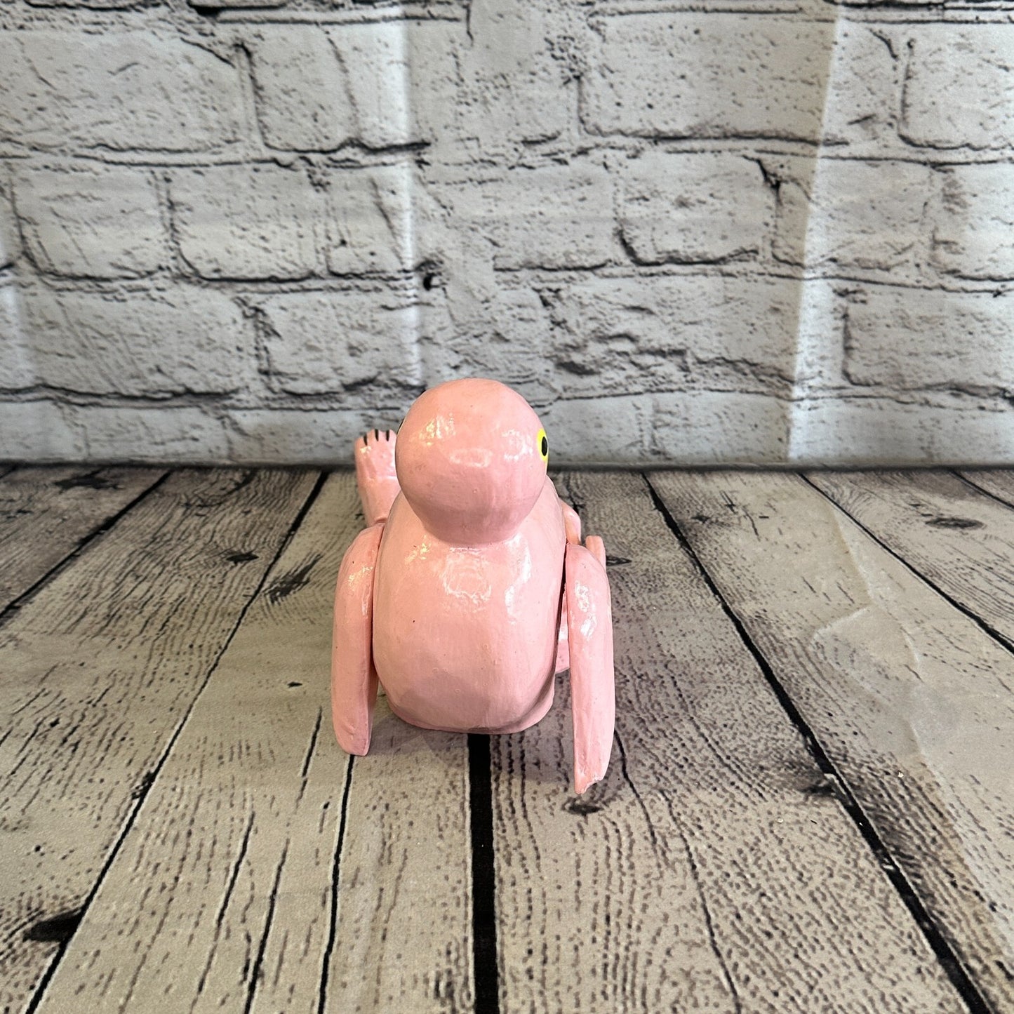 20cm Pink Flamingo Sitting Animal, Wooden Shelf Ornament Handmade & Fairtrade