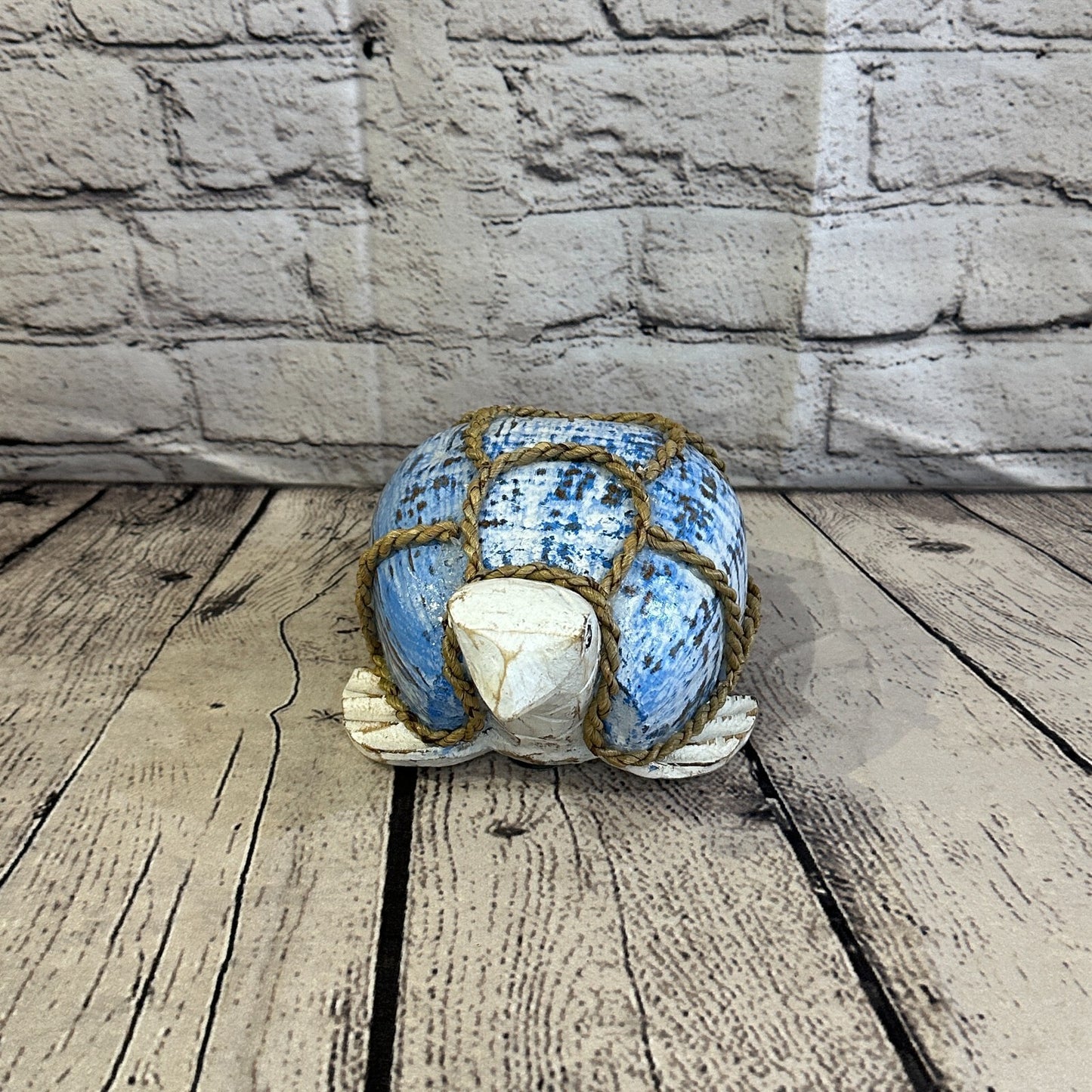 White Blue Folk Art Hand Painted Turtle Coconut Shell Ornaments Hanging Decor