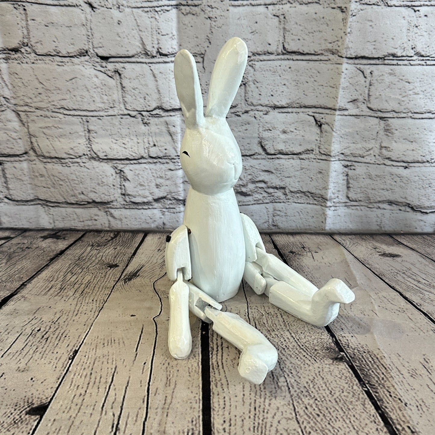 20cm White Rabbit Sitting Animal, Wooden Shelf Ornament Handmade & Fairtrade