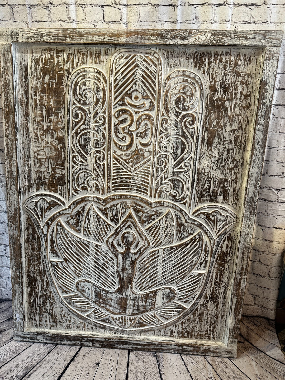 Hand Of Fatima Wooden Panel 130cm x 100cm Brown Wall Art Plaque Handcarved