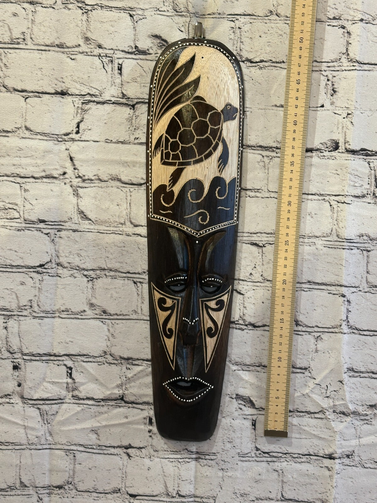 50cm Turtle Mask Carved Wooden Brown Work Painted Ethnic Tribal Tiki Wall Art