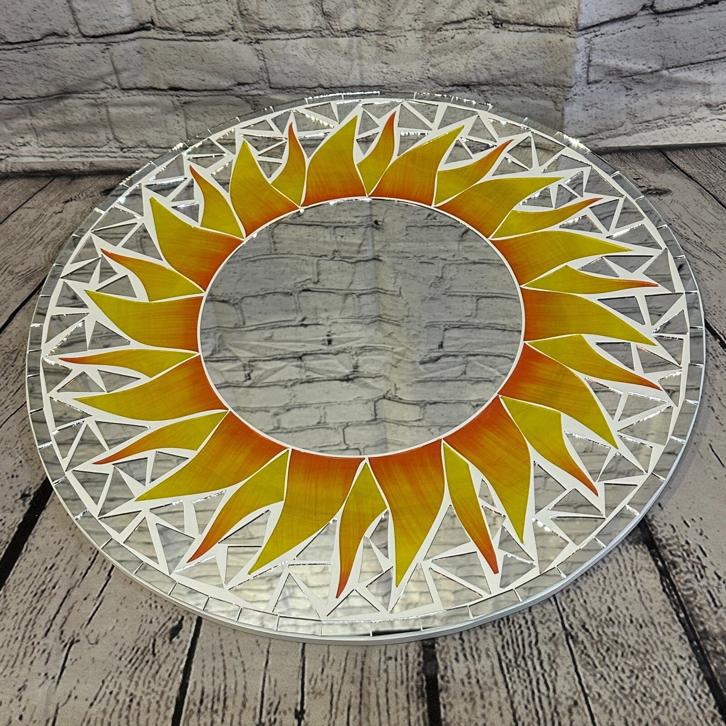 Orange Flame Sun Mosaic Tile Wall Mirror 50cm x 50cm 20 Inches Handmade New