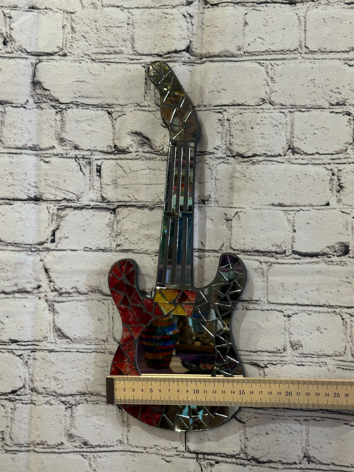 Red Guitar Mosaic Tile Wall Mirror 40cm x 15cm 16 Inches Handmade New