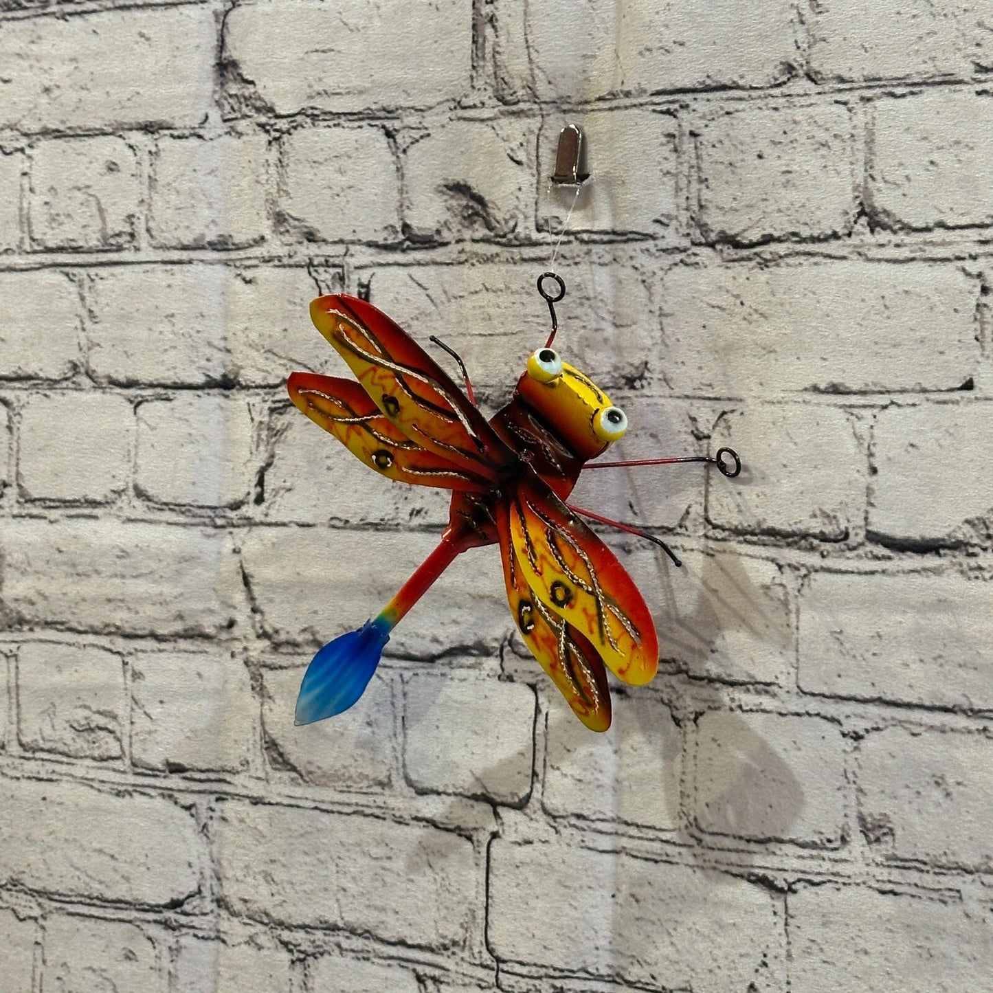 20cm x 15cm Yellow Dragonfly Bug Metal Tin Wall Hanging Ornament Painted Statue