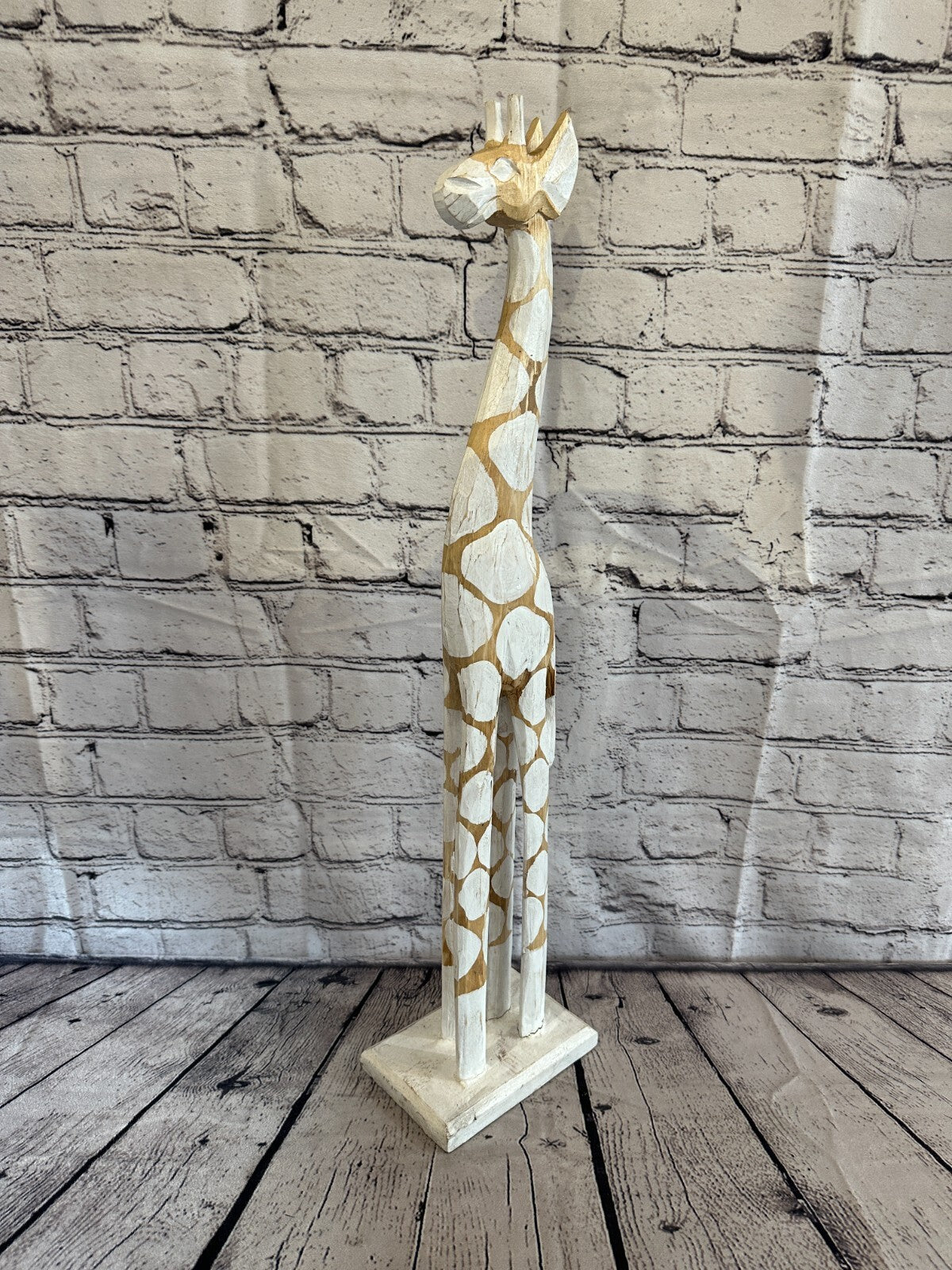 60cm White Dot Painted Wood Giraffe Tall Statue Wood Modern Hand Carved Painted