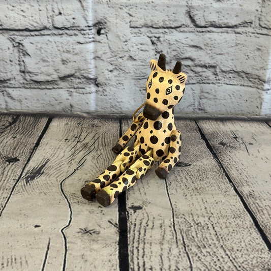 10cm Giraffe Sitting Animal, Wooden Shelf Ornament Handmade and Fairtrade