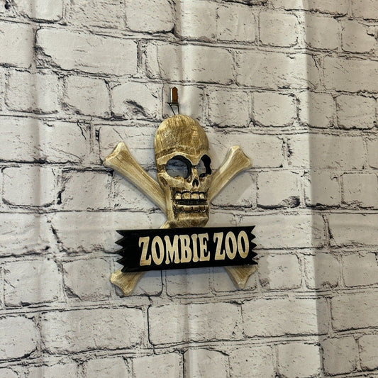 Skull & Crossbones Zombie Zoo Pirate Sign Door Plaque 20cm x 20cm Handmade