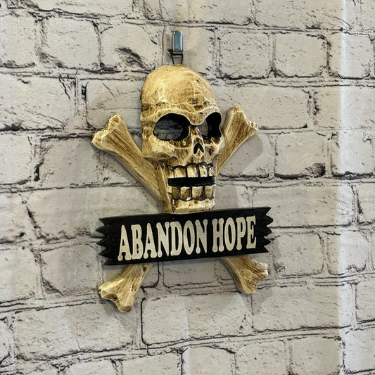 Skull & Crossbones Abandon Hope Pirate Sign Door Plaque 20cm x 20cm Handmade