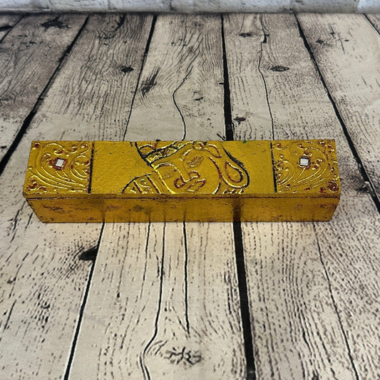 Bright Gold Thai Plain Buddha Head 25cm x 5cm x 5cm Wooden Box Trinket Handmade