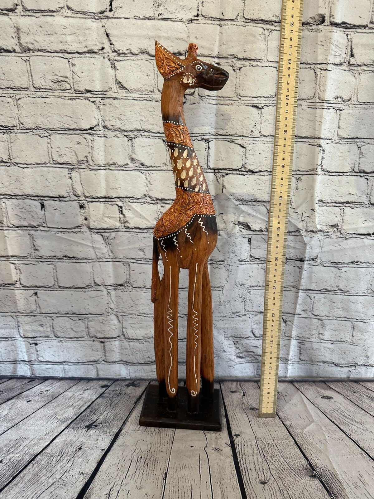 60cm Brown Painted Wood Giraffe Tall Statue Wood Modern Hand Carved Painted