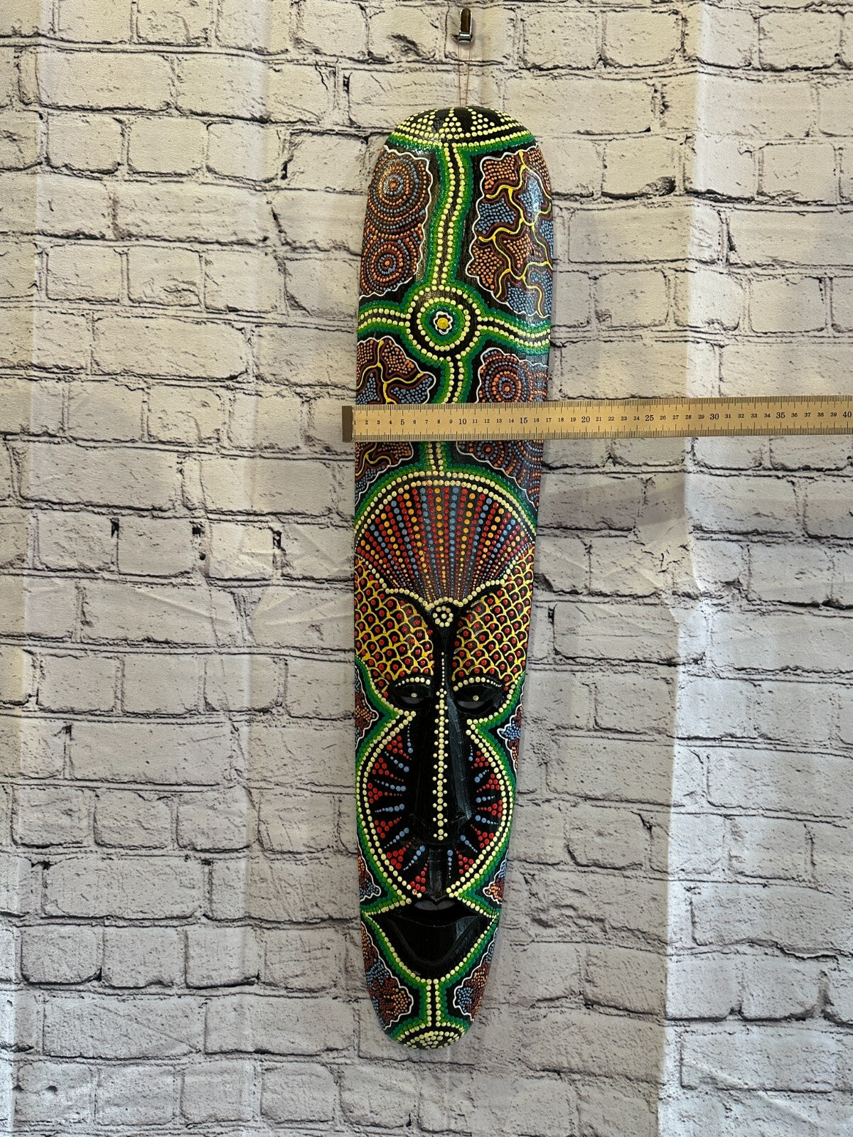 Mask 80cm Carved Wooden Dot Painted Ethnic Tribal Tiki Wall Art Handmade No 5