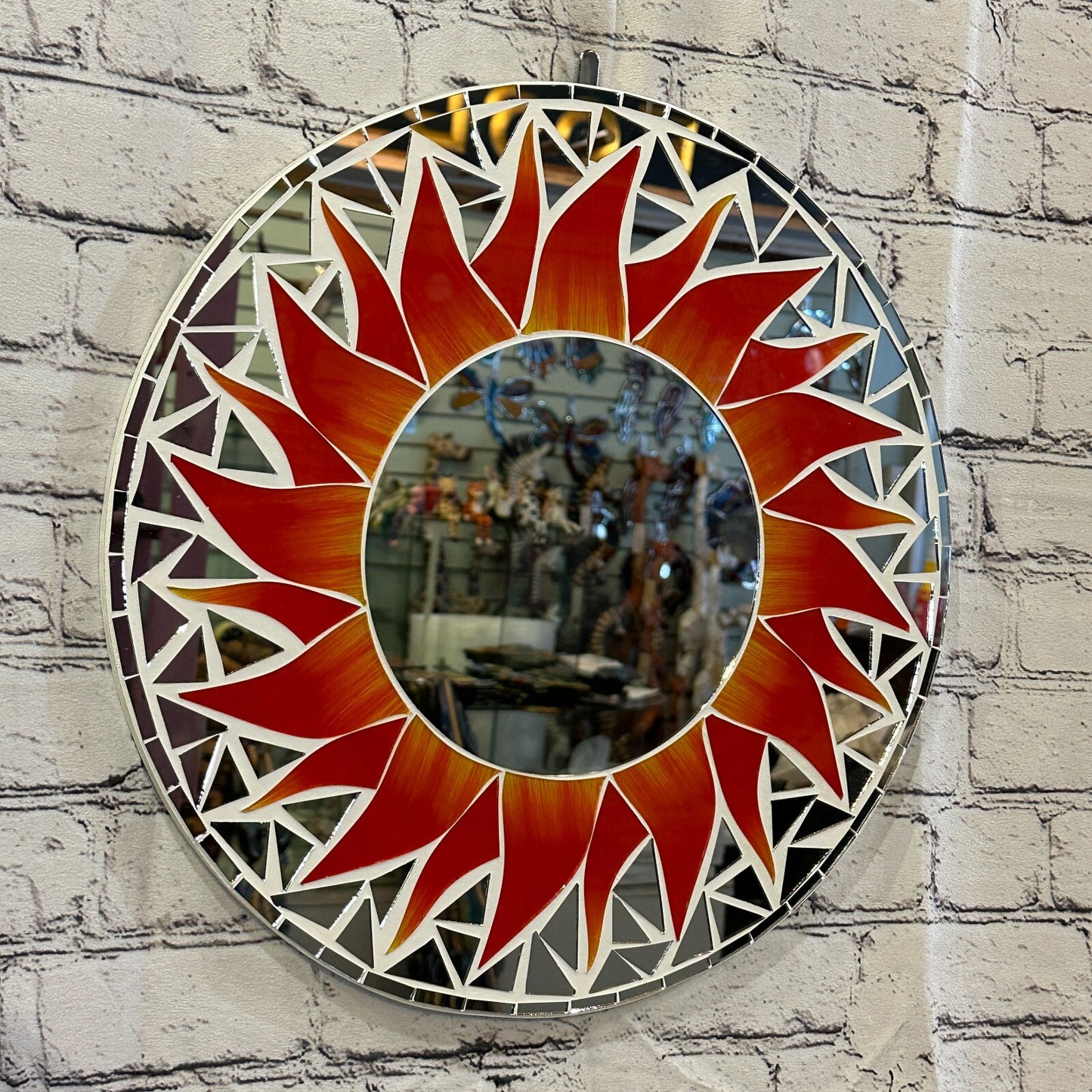 Red Flame Sun Mosaic Tile Wall Mirror 40cm x 40cm 16 Inches Handmade New