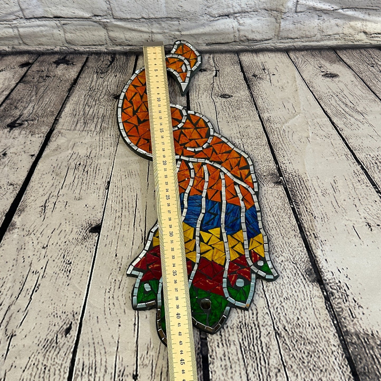 Rainbow Orange Peacock Mosaic Tile Wall Mirror 45cm x 20cm Handmade New