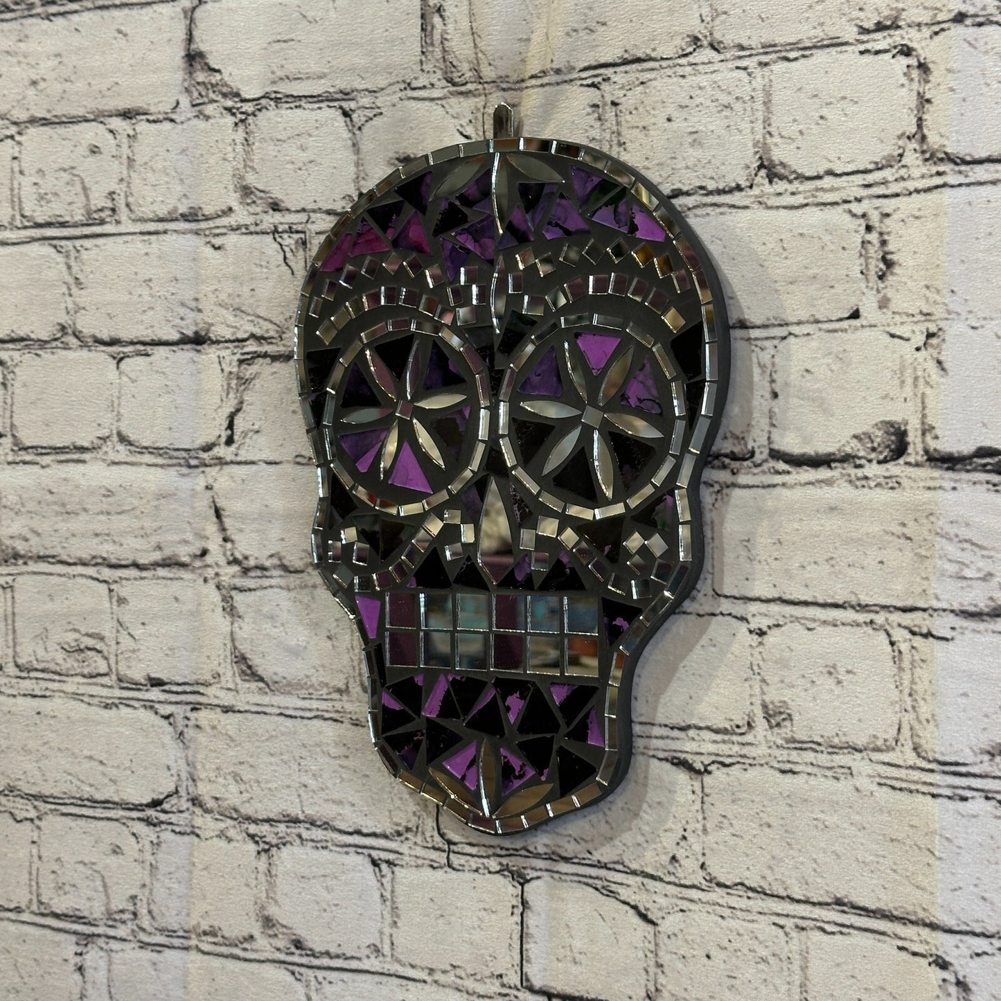 Purple Skull Mosaic Tile Wall Mirror 30cm x 20cm 12 Inches Handmade New