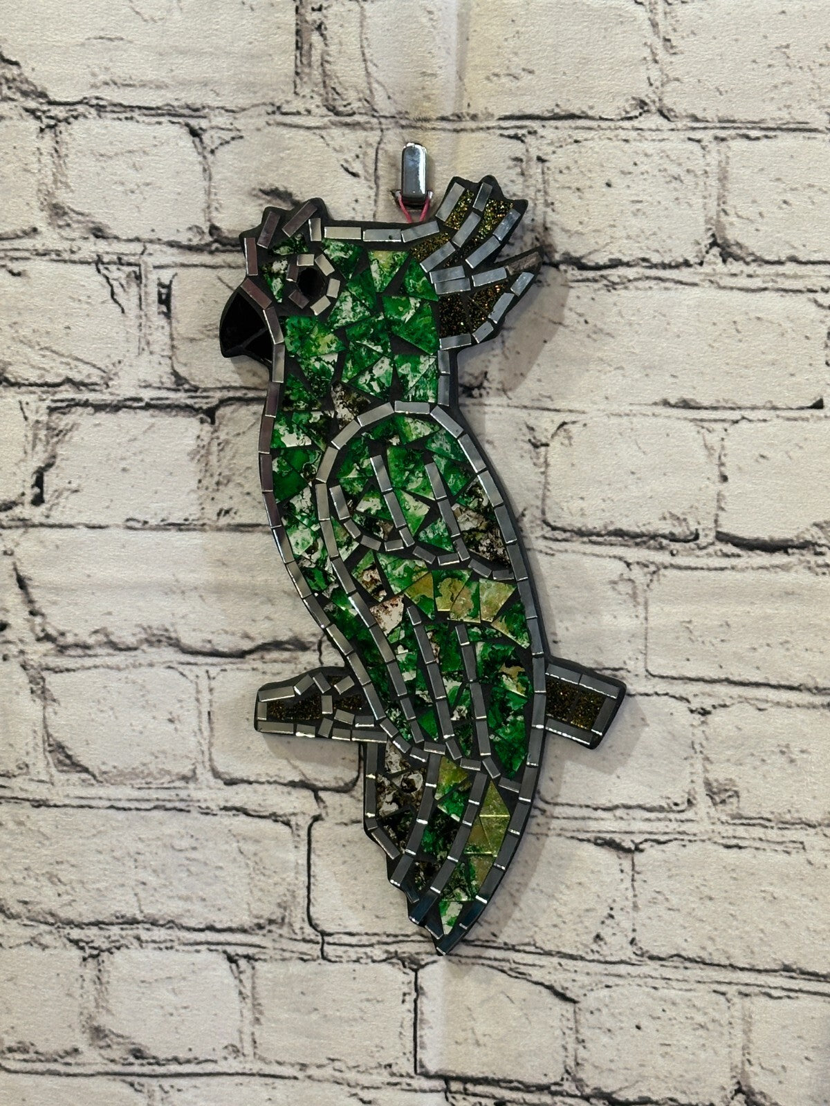 Green Bright Tropical Parrot Mosaic Tile Wall Mirror 30cm x 15cm Handmade New