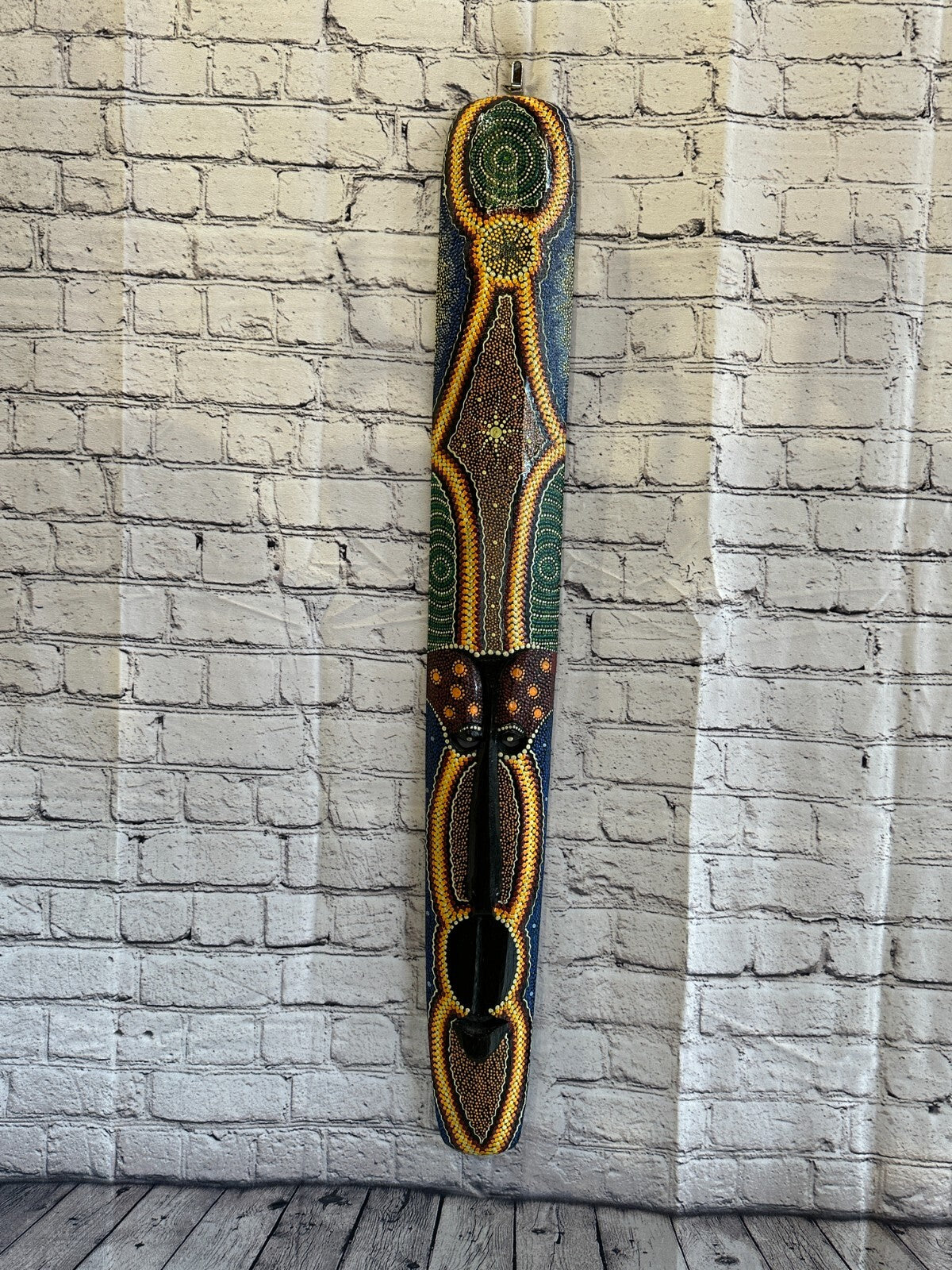 Mask 100cm Carved Wooden Dot Painted Ethnic Tribal Tiki Wall Art Handmade No 8