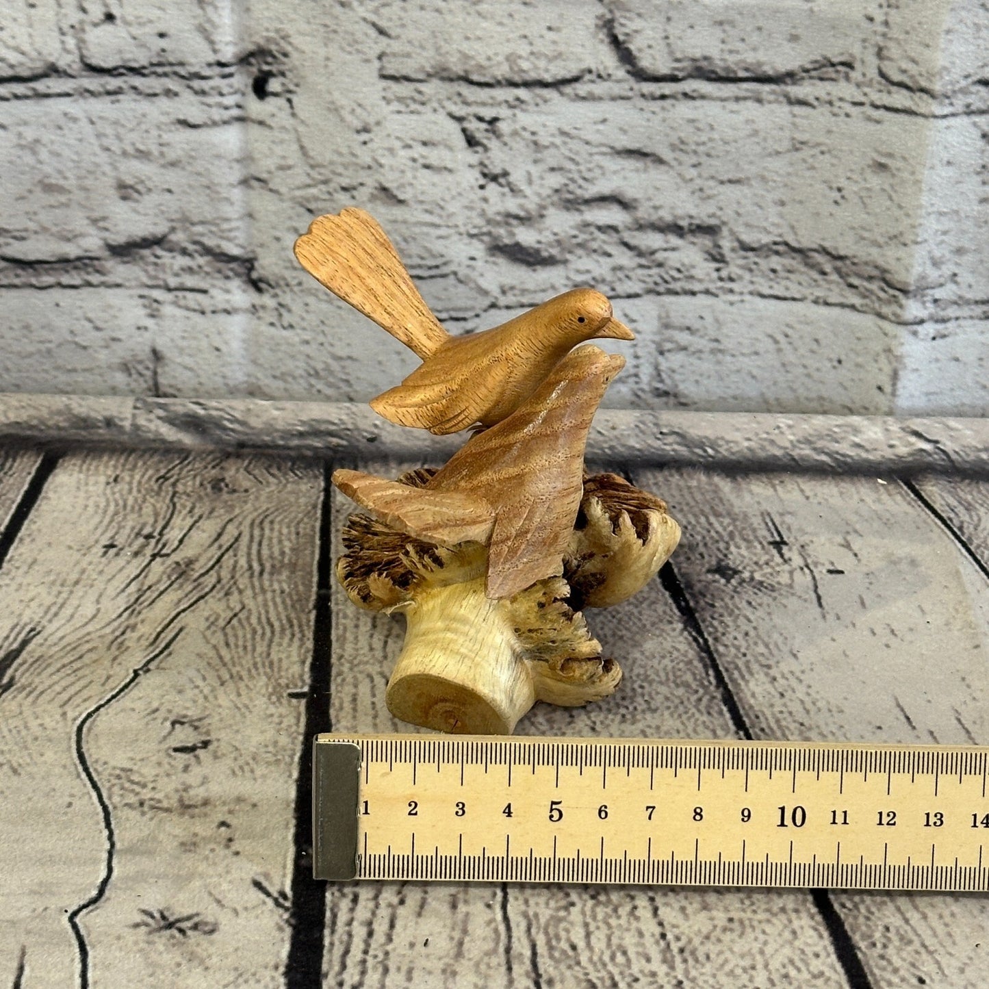 10cm Double Bird Nest Mushroom Parasite Ornament Natural Carving Fairtrade Wood