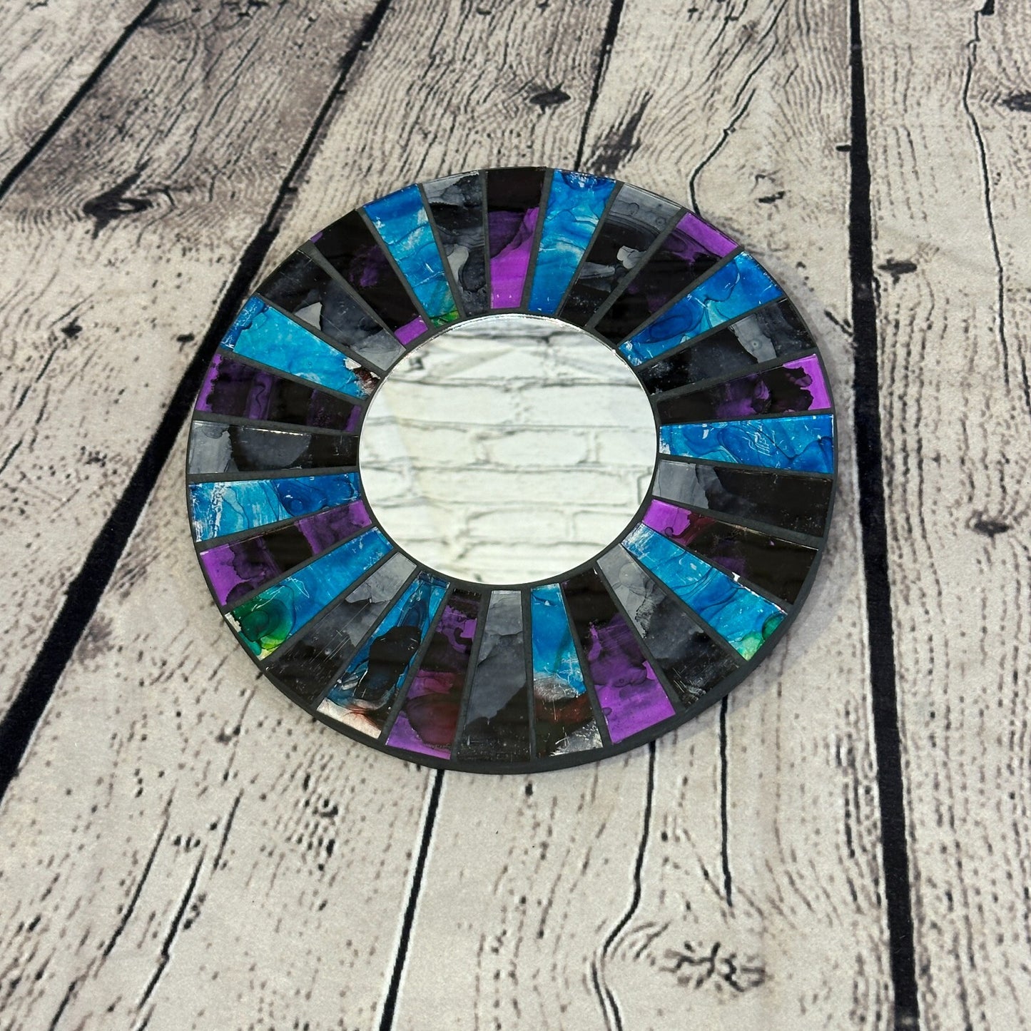 Purple Blue Line Mosaic Tile Wall Mirror 20cm x 20cm 8 Inches Handmade New