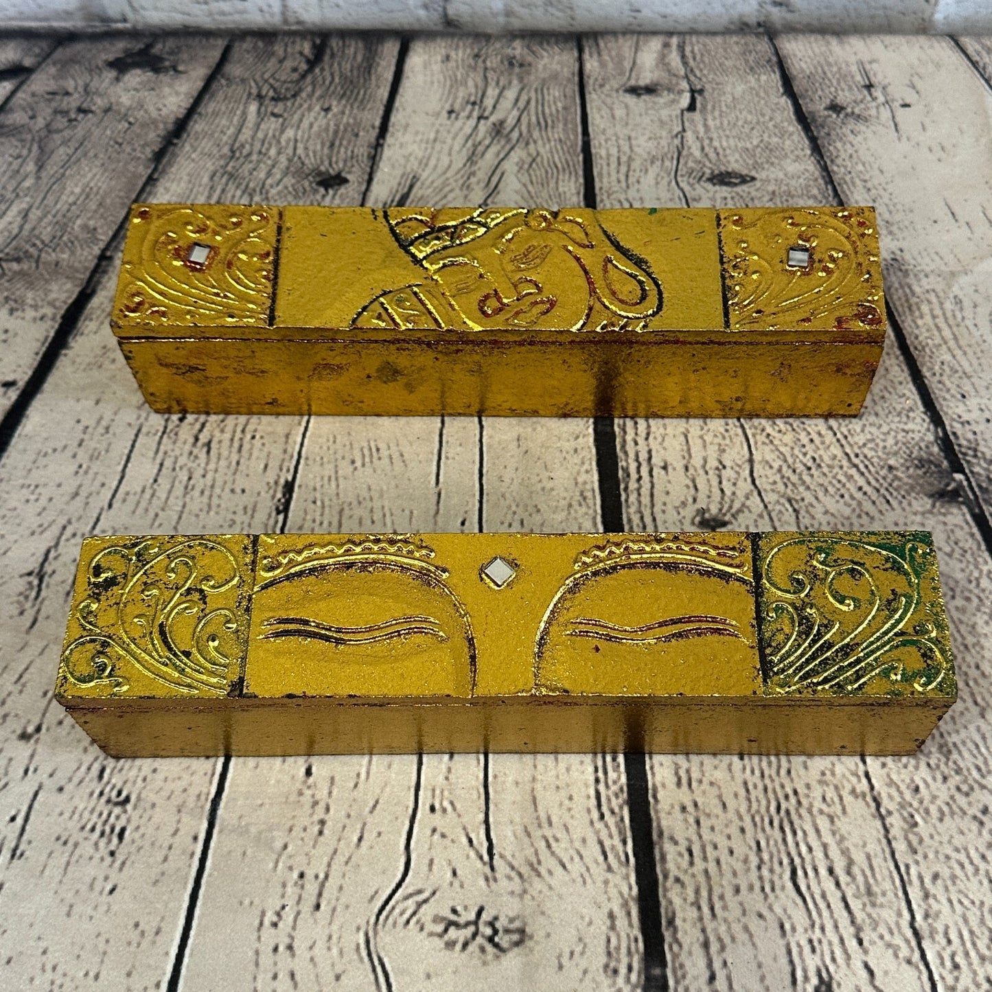 Bright Gold Thai Plain Buddha Head 25cm x 5cm x 5cm Wooden Box Trinket Handmade