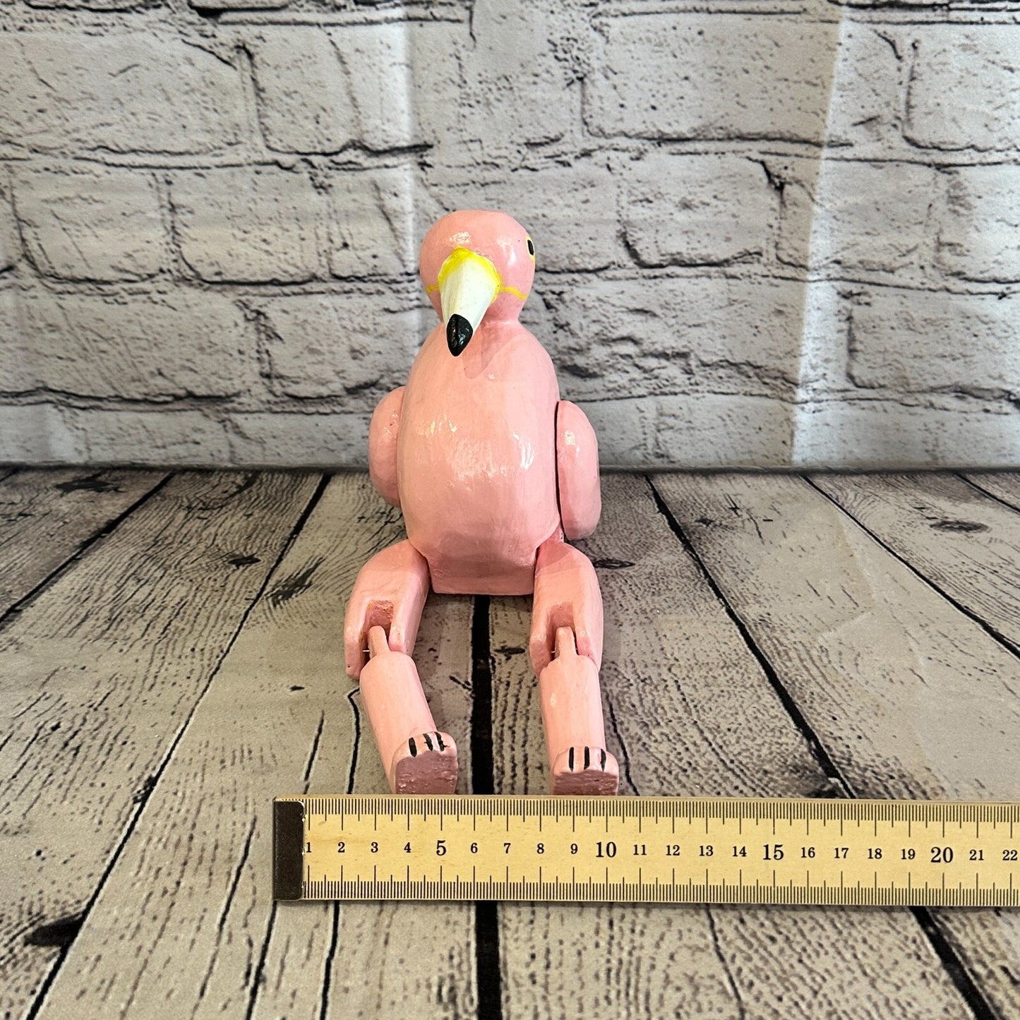 20cm Pink Flamingo Sitting Animal, Wooden Shelf Ornament Handmade & Fairtrade