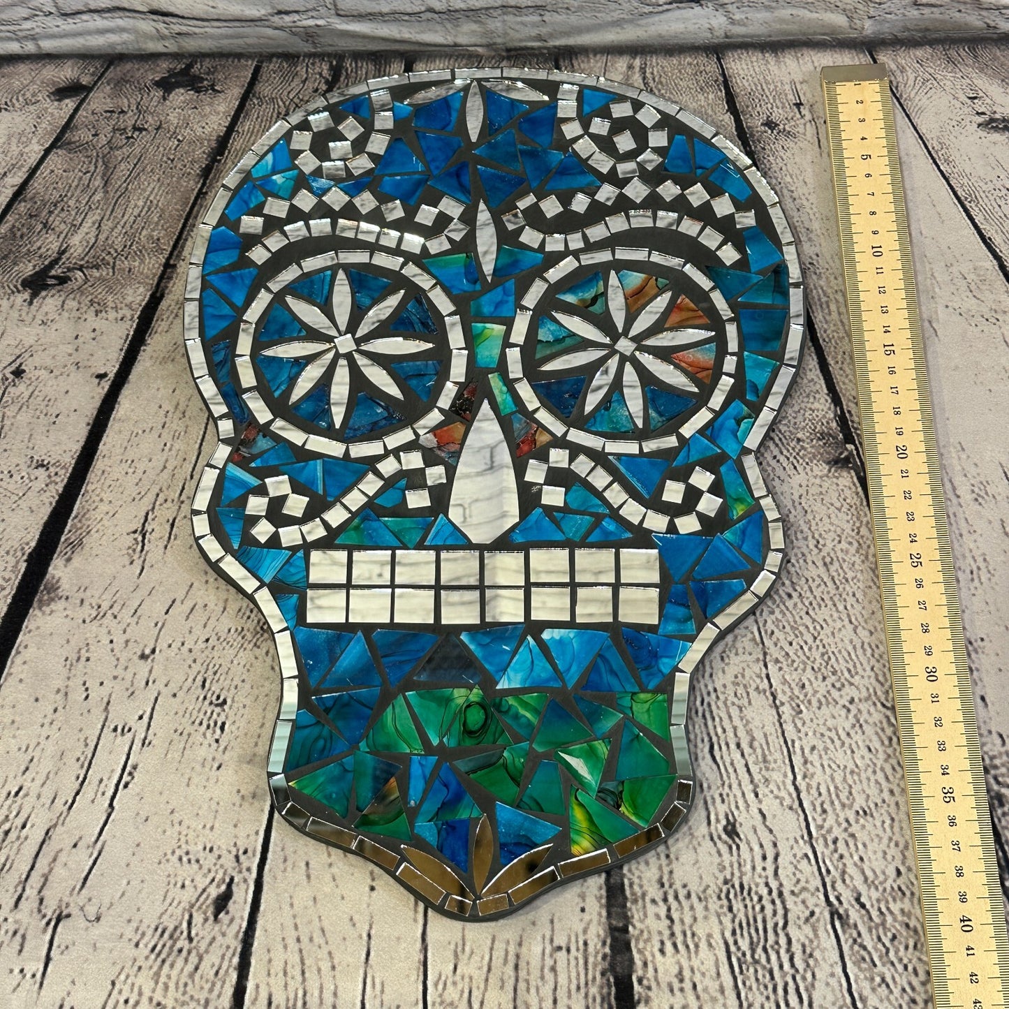 Blue Skull Mosaic Tile Wall Mirror 40cm x 28cm 16 Inches Handmade New