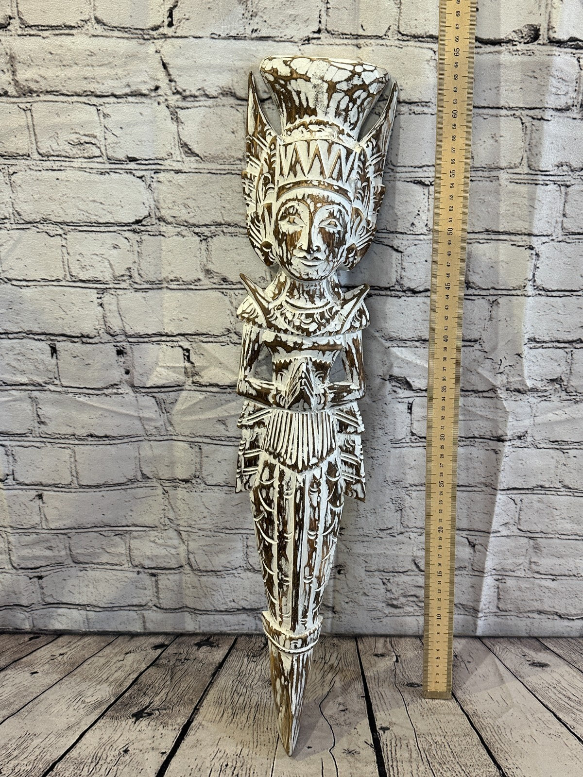 Shabby Brown Sita Dewi Bali Rice Goddess Wings Mermaid Wood Carving 65cm Pair