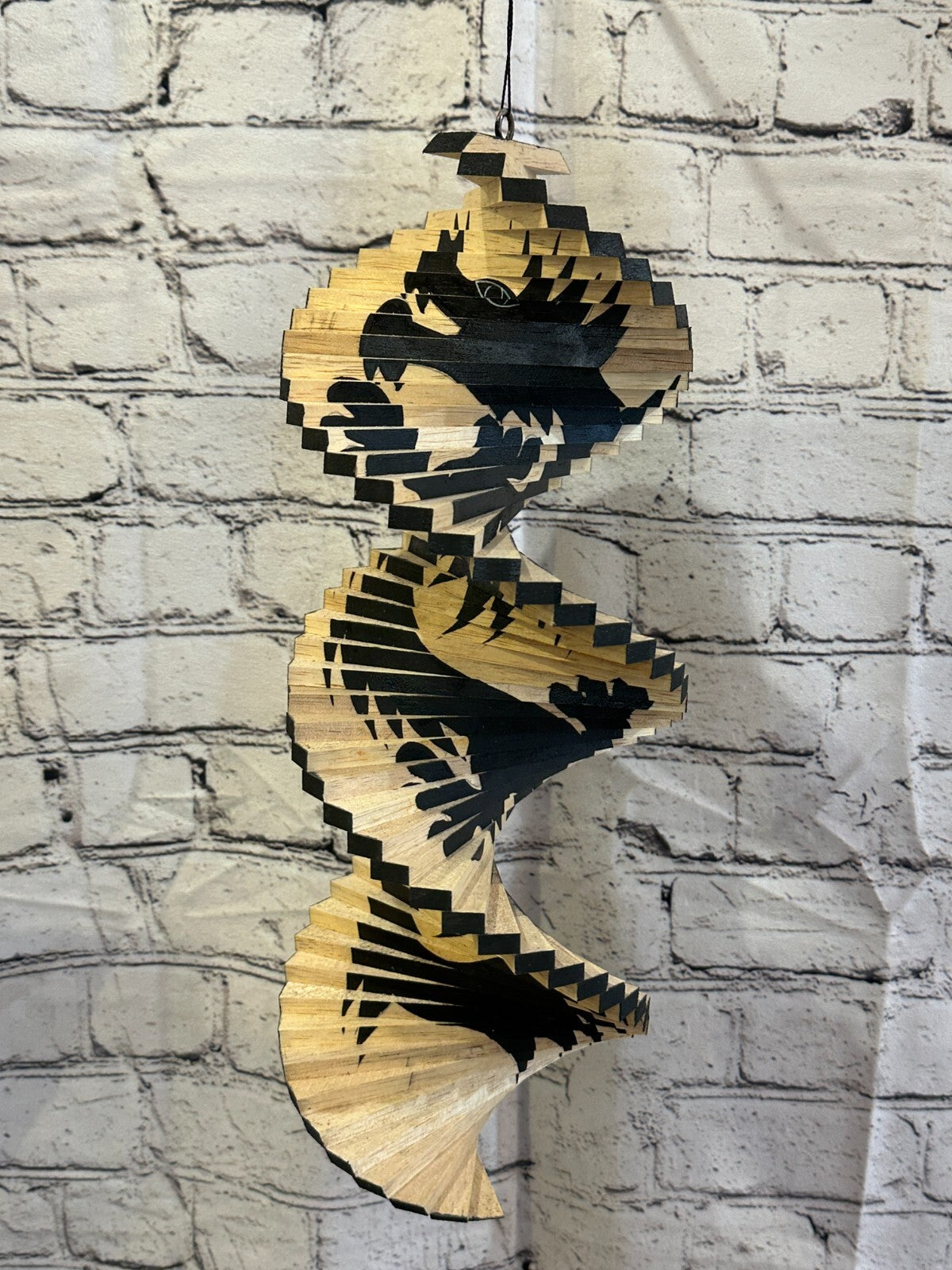 40cm Black Dragon Pattern Wind Spinner Wooden Spiral Mobile Garden Ornament