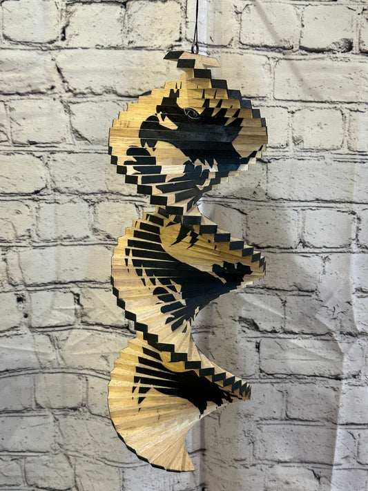 40cm Black Dragon Pattern Wind Spinner Wooden Spiral Mobile Garden Ornament