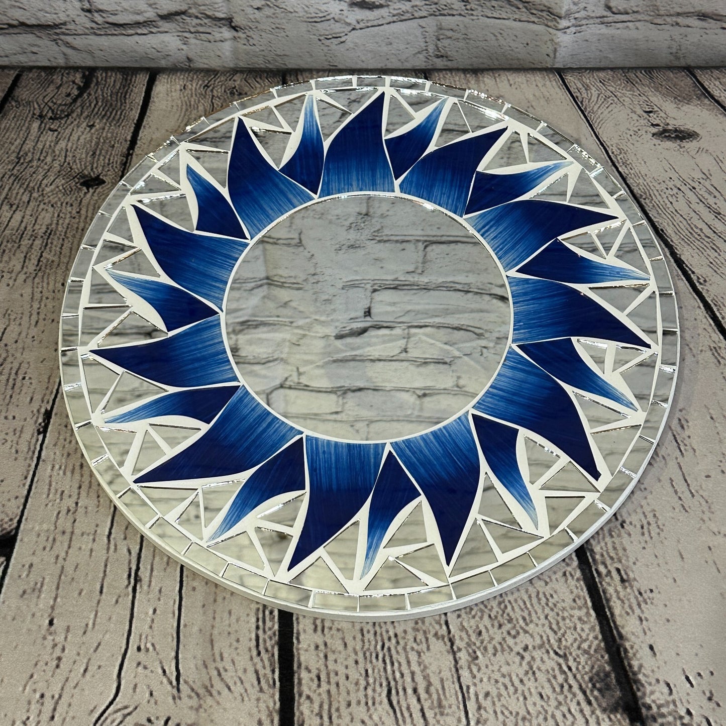 Dark Blue Flame Sun Mosaic Tile Wall Mirror 30cm x 30cm 12 Inches Handmade New