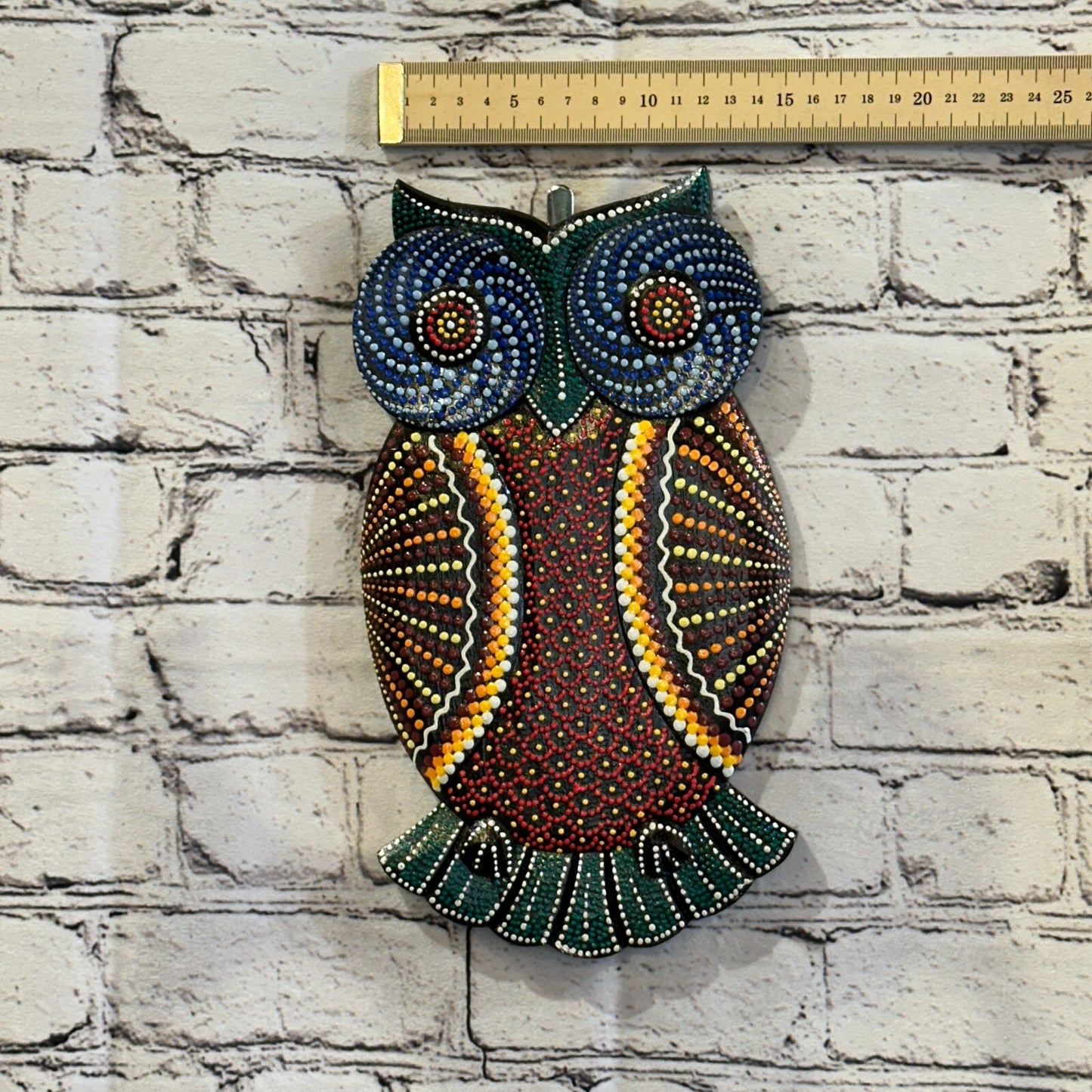 30cm Owl Carved Wooden Dot Painted Ethnic Tribal Tiki Wall Art Handmade No 1