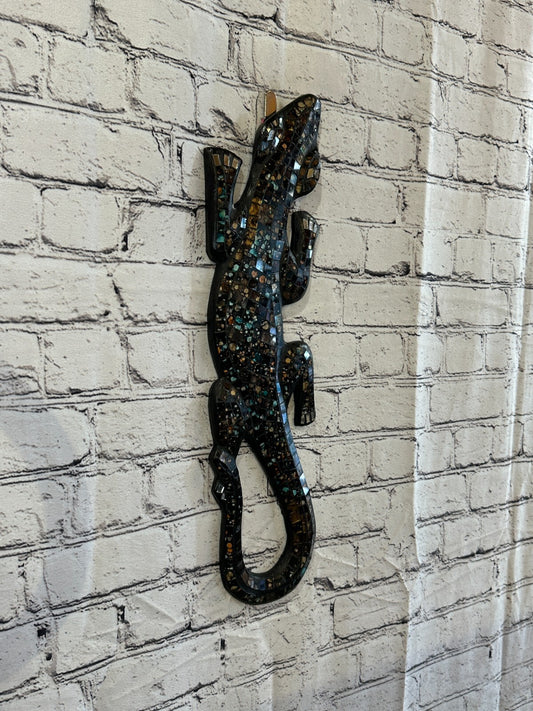 50cm Gecko Black Mosaic Wall Hanging Wooden Ornaments Wood Carving