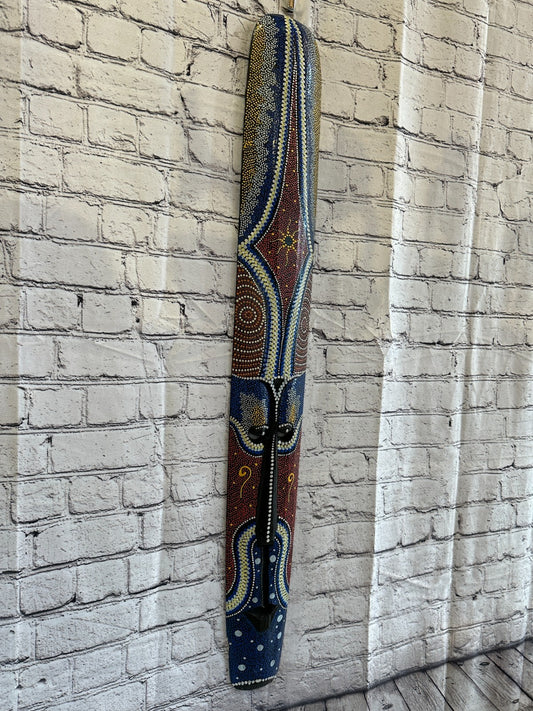 Mask 100cm Carved Wooden Dot Painted Ethnic Tribal Tiki Wall Art Handmade No 7