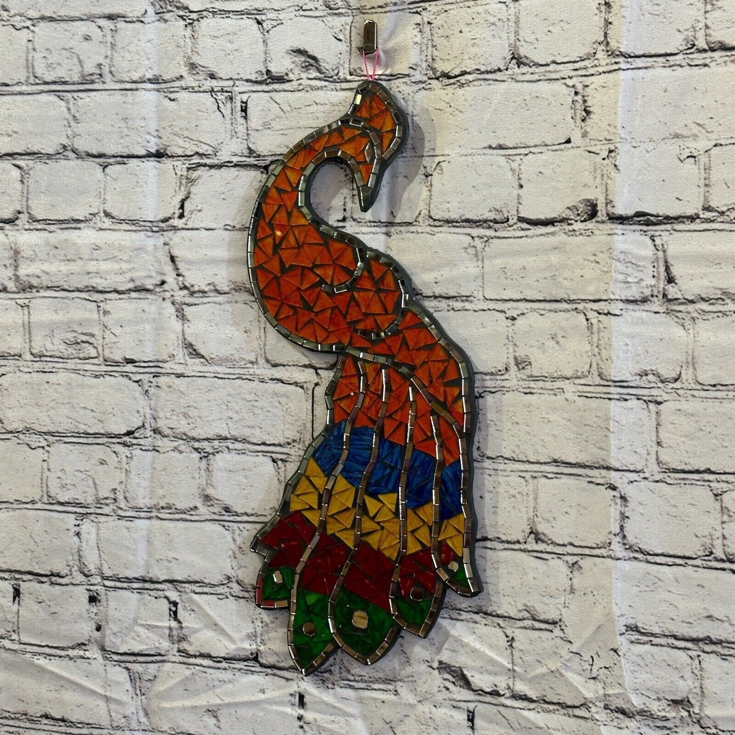 Rainbow Orange Peacock Mosaic Tile Wall Mirror 45cm x 20cm Handmade New