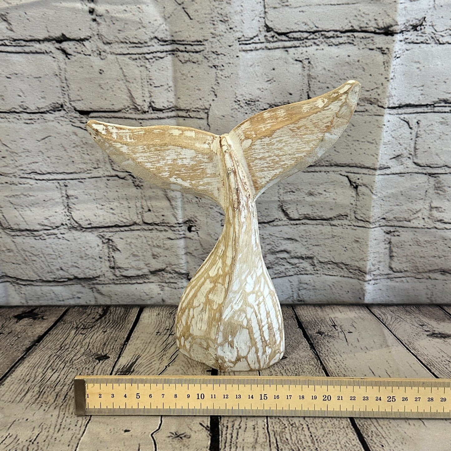 25cm x 22cm Whale Tail White Fish Wood Coastal Ocean Bathroom Decoration