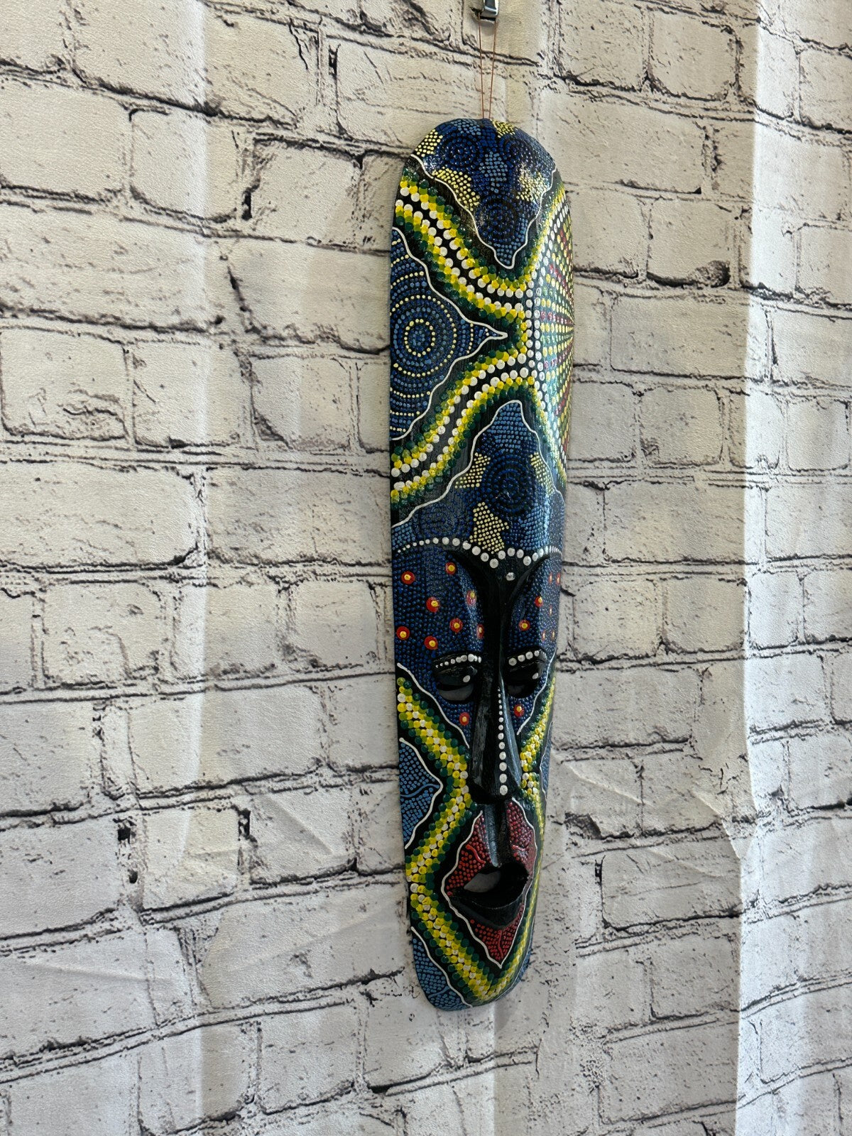 Mask 50cm Carved Wooden Dot Painted Ethnic Tribal Tiki Wall Art Handmade No 2