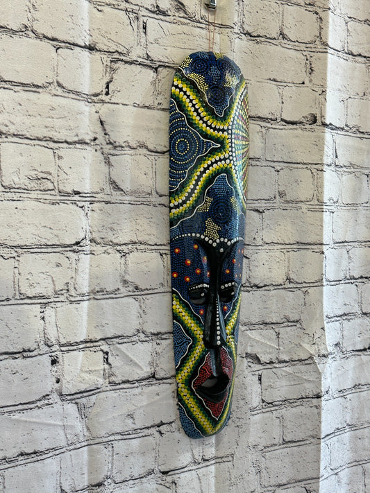 Mask 50cm Carved Wooden Dot Painted Ethnic Tribal Tiki Wall Art Handmade No 2