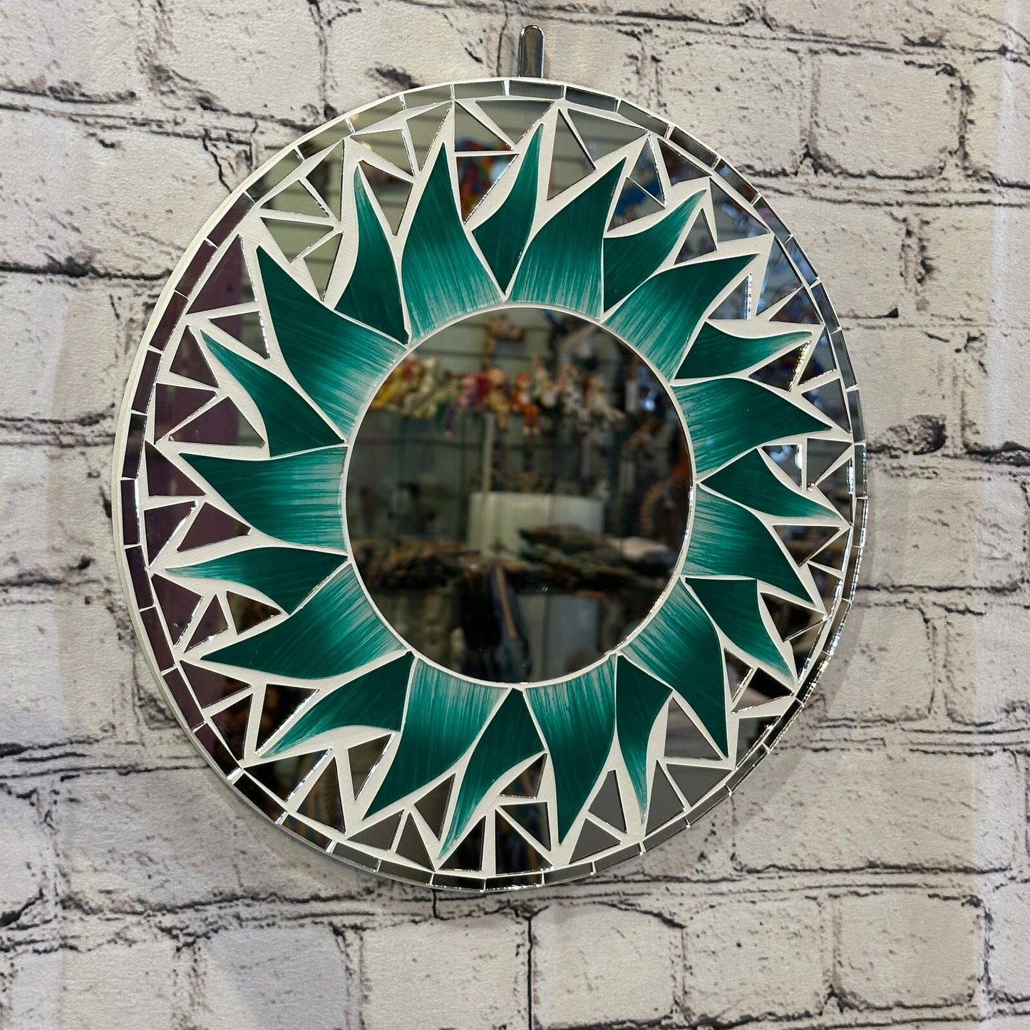 Green Flame Sun Mosaic Tile Wall Mirror 30cm x 30cm 12 Inches Handmade New