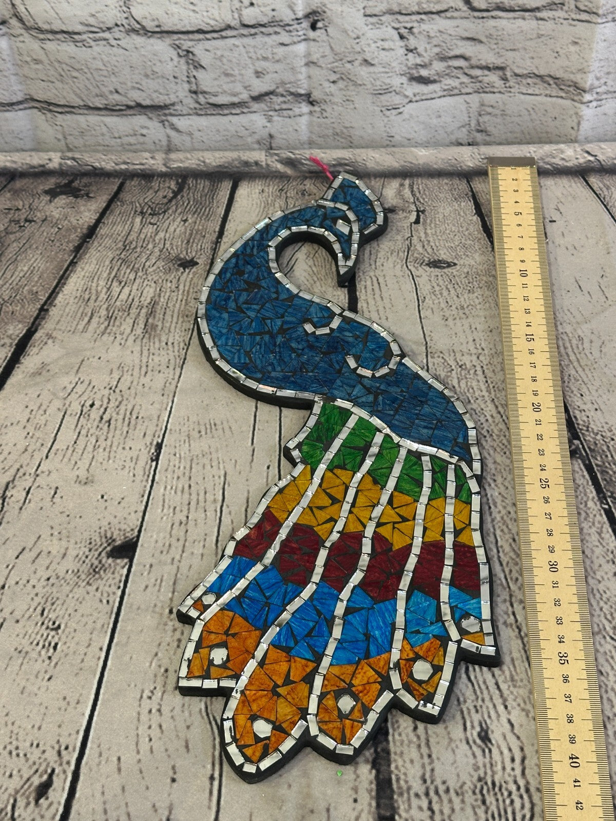 Rainbow Dark Blue Peacock Mosaic Tile Wall Mirror 45cm x 20cm Handmade New