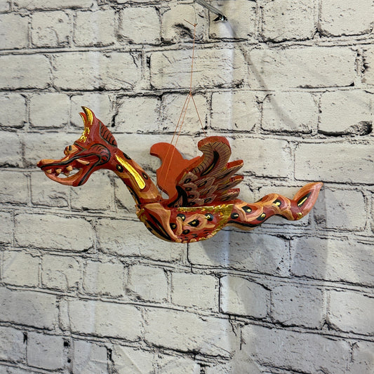 Medium Red Dragon Folk Art Wood Flying Winged Mobile Spirit Chaser Guardian