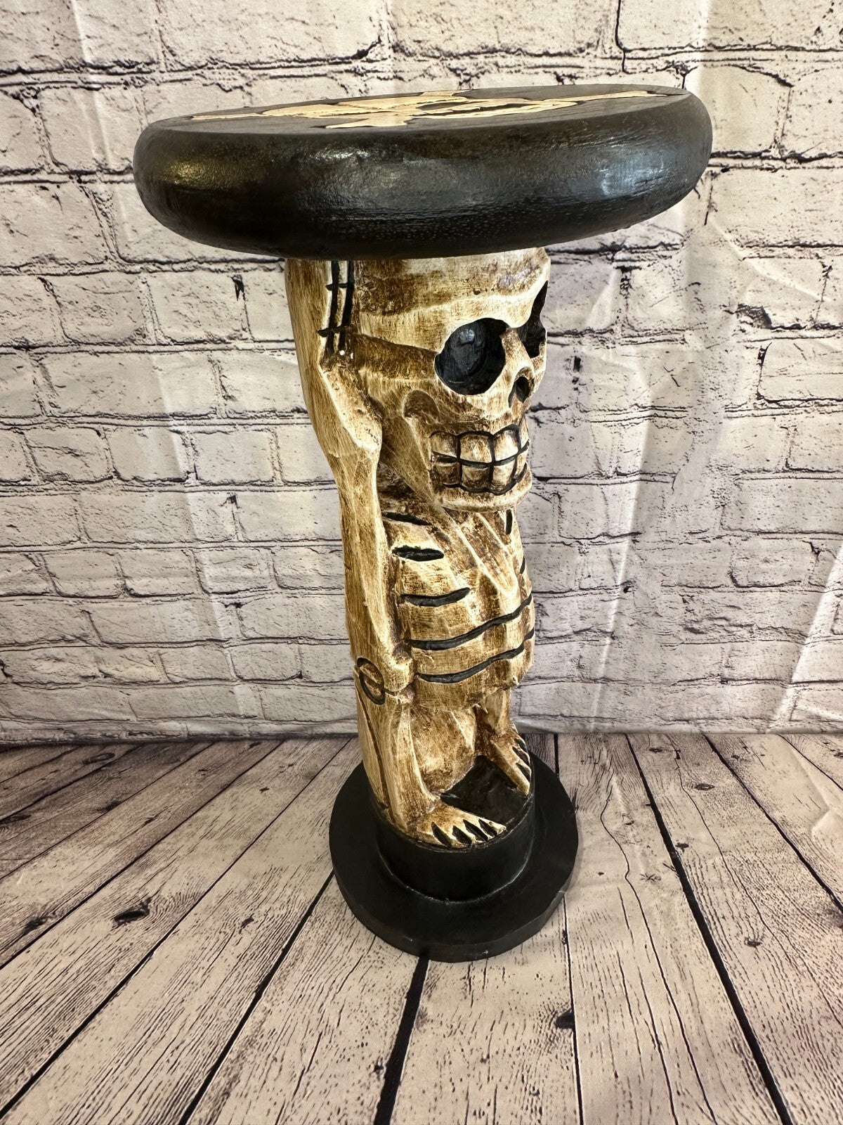 50cm Skeleton Wood Side Table Bone Skull Flower Stand Solid Wood Gothic New